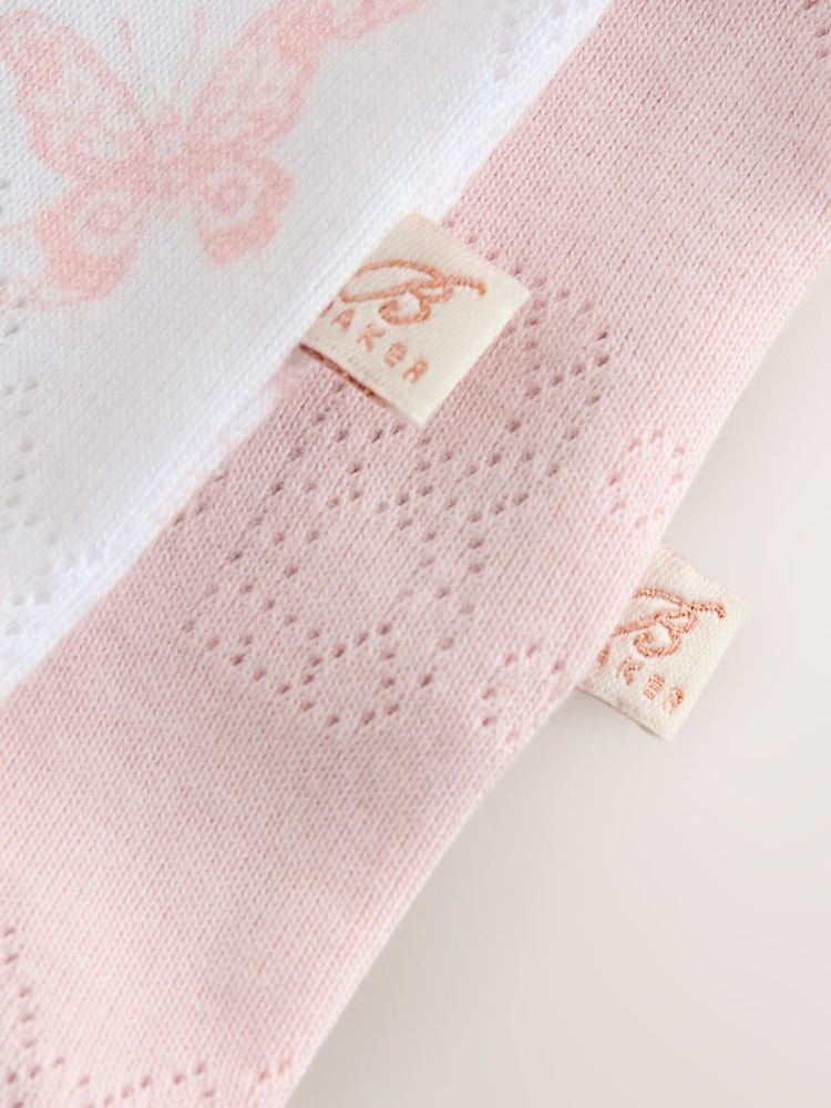 Baker by Ted Baker 2 Pack Pointelle Layette White/Pink Bodysuits