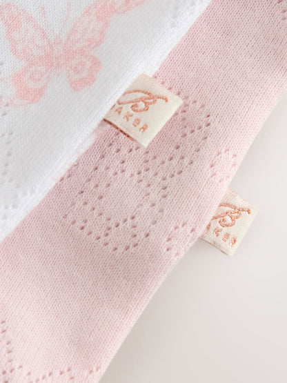 Baker by Ted Baker 2 Pack Pointelle Layette White/Pink Bodysuits