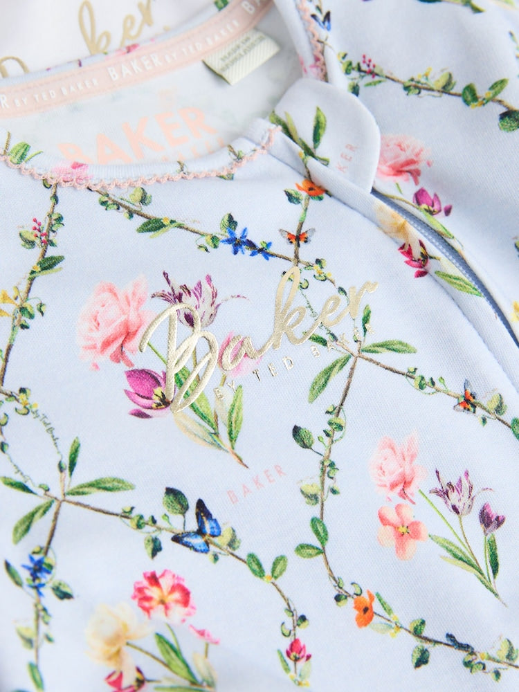 Baker by Ted Baker White/Blue Cotton Printed Sleepsuits 3 Pack