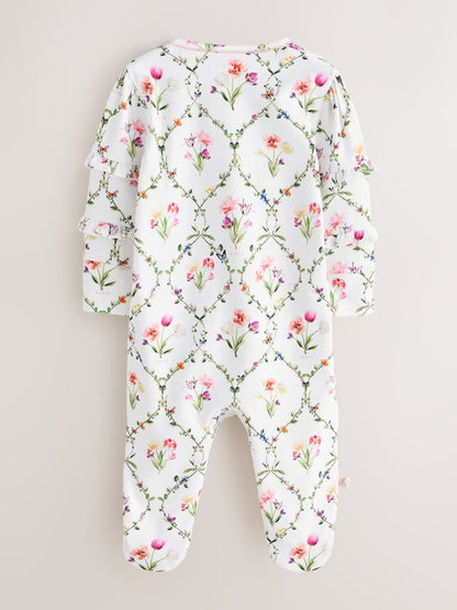 Baker by Ted Baker White/Blue Cotton Printed Sleepsuits 3 Pack