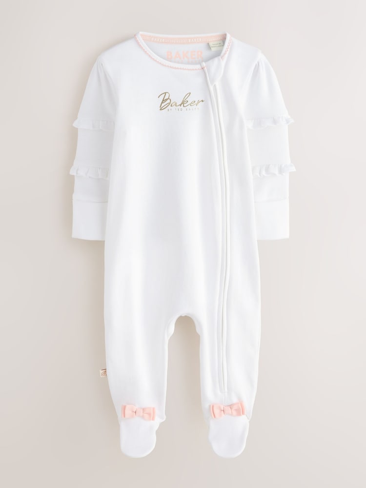 Baker by Ted Baker White/Blue Cotton Printed Sleepsuits 3 Pack