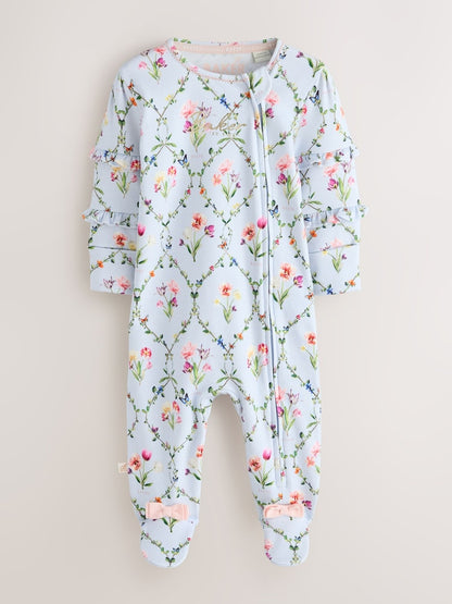 Baker by Ted Baker White/Blue Cotton Printed Sleepsuits 3 Pack