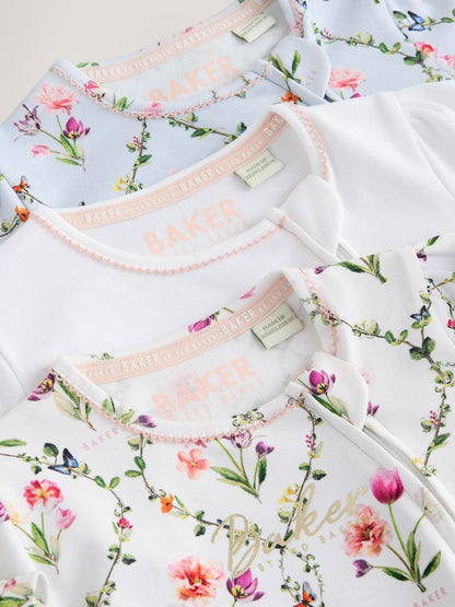 Baker by Ted Baker White/Blue Cotton Printed Sleepsuits 3 Pack