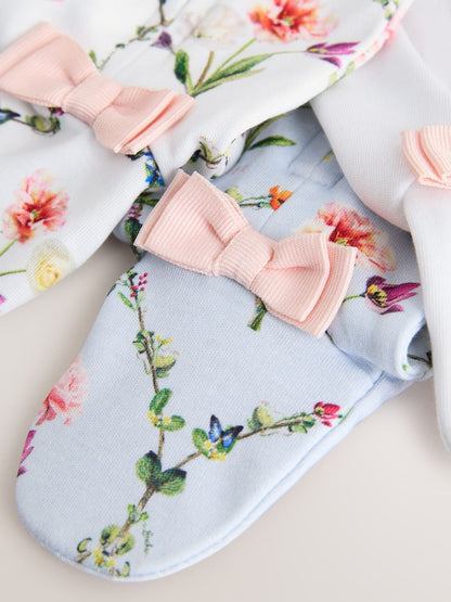 Baker by Ted Baker White/Blue Cotton Printed Sleepsuits 3 Pack