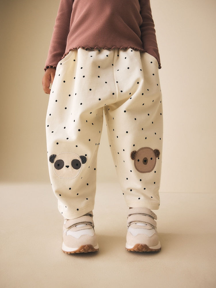 White Mono Spot Bears Embellished Barrel Trousers (3mths-7yrs)