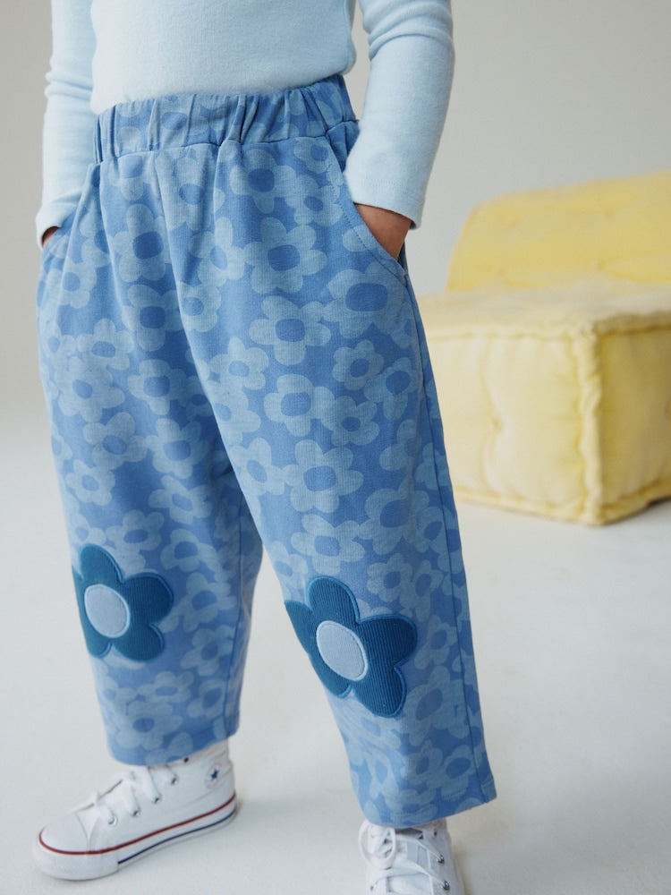 Blue Flower Embellished Barrel Trousers (3mths-7yrs)