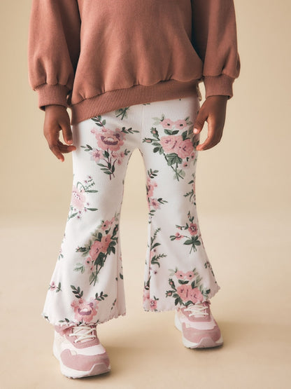 Ecru White Floral Rib Flare Leggings (3mths-7yrs) - Size 3-6 Months (62-68cm)