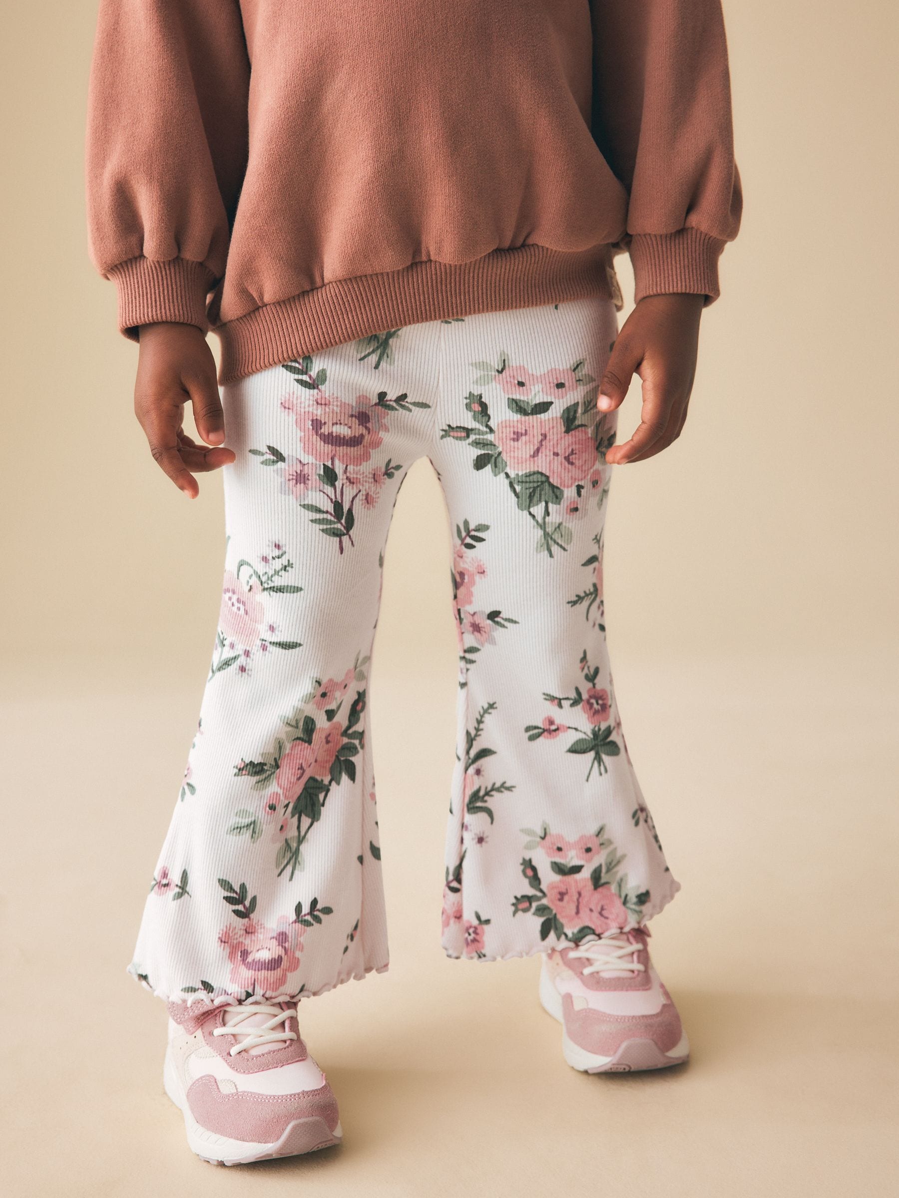 Ecru White Floral Rib Flare Leggings (3mths-7yrs) - Size 3-6 Months (62-68cm)