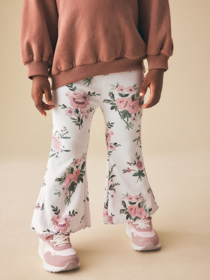 Ecru White Floral Rib Flare Leggings (3mths-7yrs) - Size 3-6 Months (62-68cm)