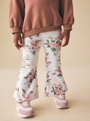 Ecru White Floral Rib Flare Leggings (3mths-7yrs) - Size 3-6 Months (62-68cm)