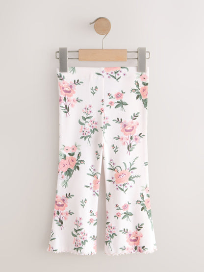 Ecru White Floral Rib Flare Leggings (3mths-7yrs) - Size 3-6 Months (62-68cm)