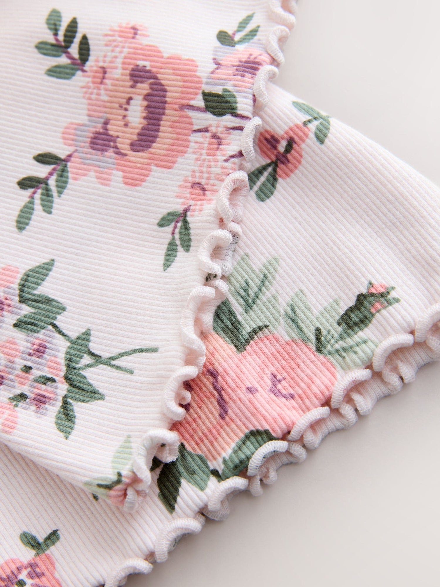 Ecru White Floral Rib Flare Leggings (3mths-7yrs) - Size 3-6 Months (62-68cm)