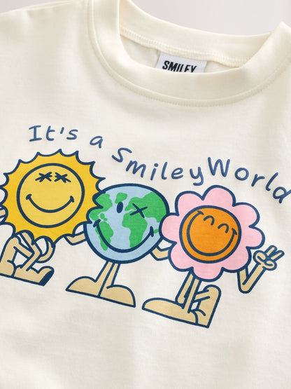 Ecru White Smiley World Short Sleeve Top and Barrel Trousers Set (3mths-7yrs)