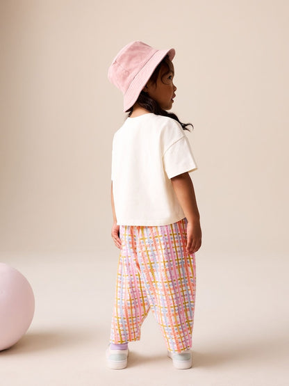 Ecru White Smiley World Short Sleeve Top and Barrel Trousers Set (3mths-7yrs)