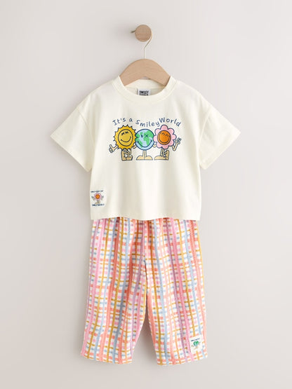Ecru White Smiley World Short Sleeve Top and Barrel Trousers Set (3mths-7yrs)