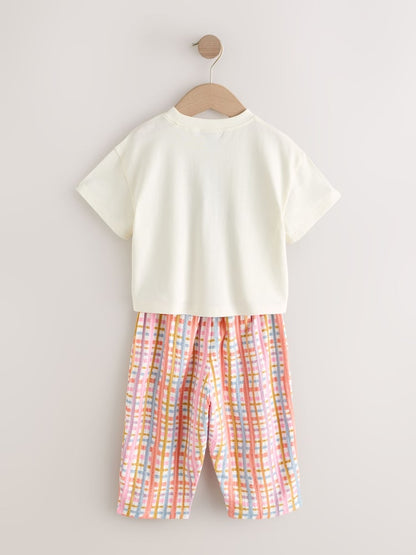 Ecru White Smiley World Short Sleeve Top and Barrel Trousers Set (3mths-7yrs)