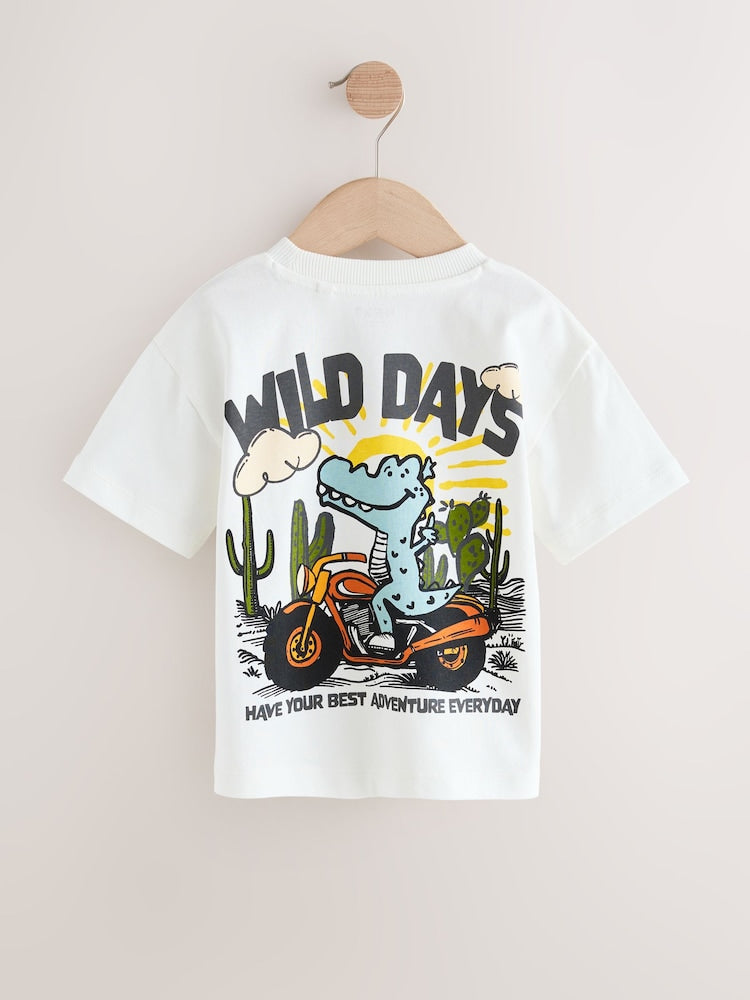White Dinosaur Oversized Short Sleeve Back Print T-Shirt (3mths-7yrs) - Size 3-6 Months (62-68cm)