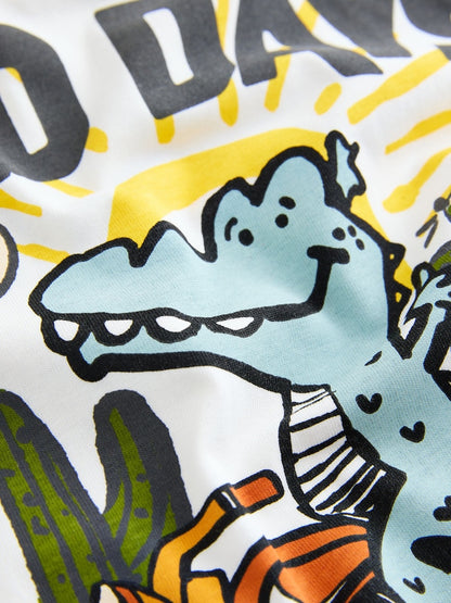 White Dinosaur Oversized Short Sleeve Back Print T-Shirt (3mths-7yrs)