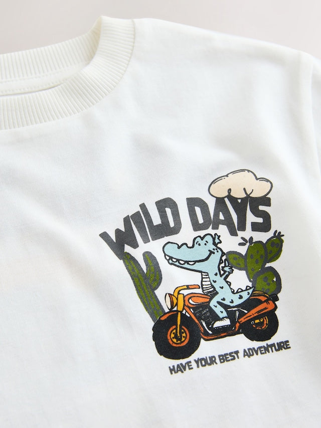White Dinosaur Oversized Short Sleeve Back Print T-Shirt (3mths-7yrs) - Size 3-6 Months (62-68cm)