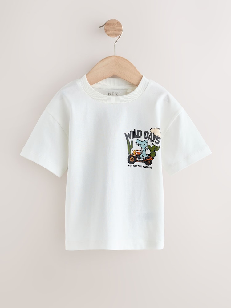 White Dinosaur Oversized Short Sleeve Back Print T-Shirt (3mths-7yrs) - Size 3-6 Months (62-68cm) - White Dinosaur Oversized