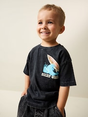 Black Acid Wash Surf Club Oversized Short Sleeve Back Print T-Shirt (3mths-7yrs) - Size 3-6 Months (62-68cm)