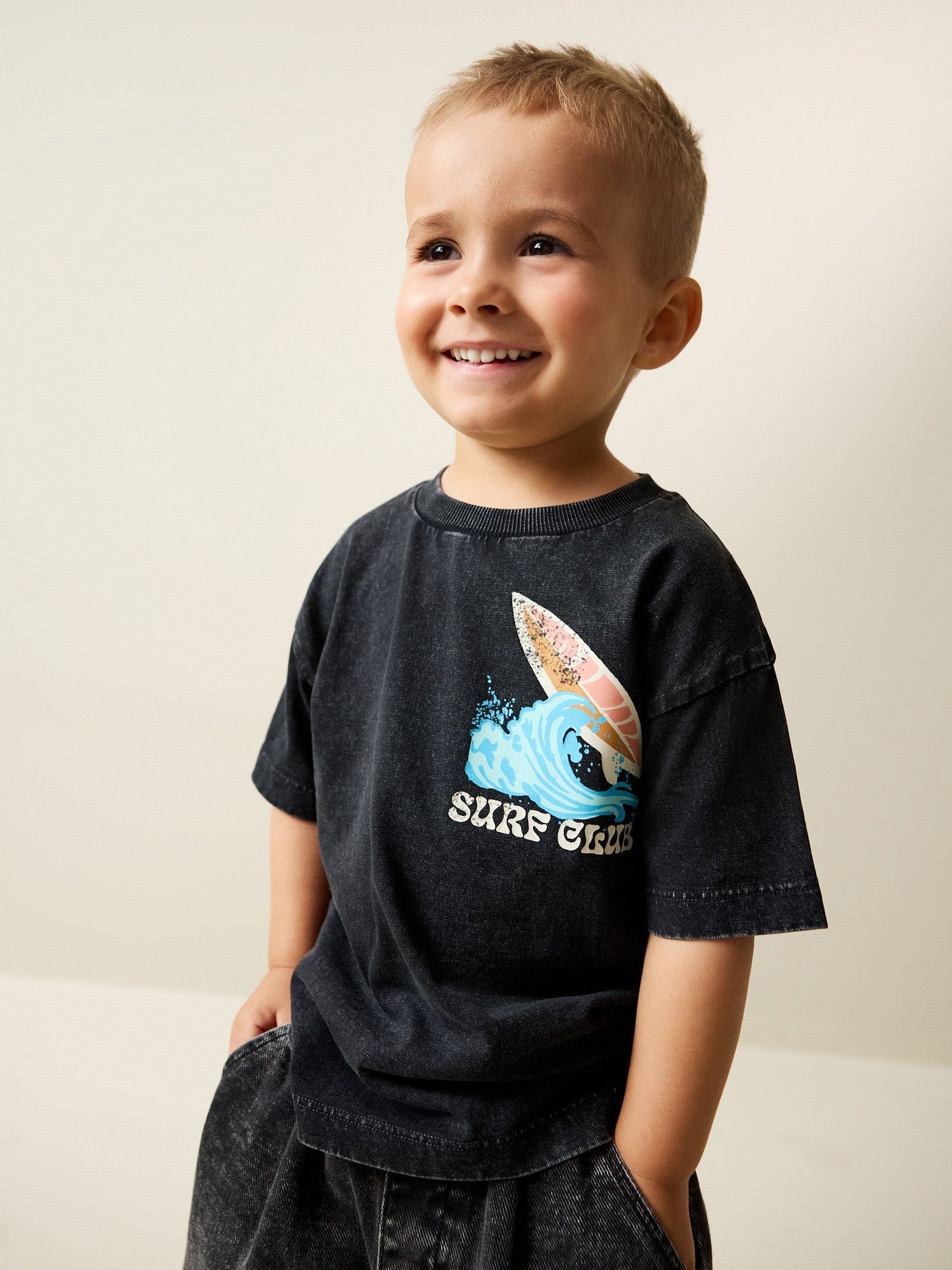Black Acid Wash Surf Club Oversized Short Sleeve Back Print T-Shirt (3mths-7yrs) - Size 3-6 Months (62-68cm)