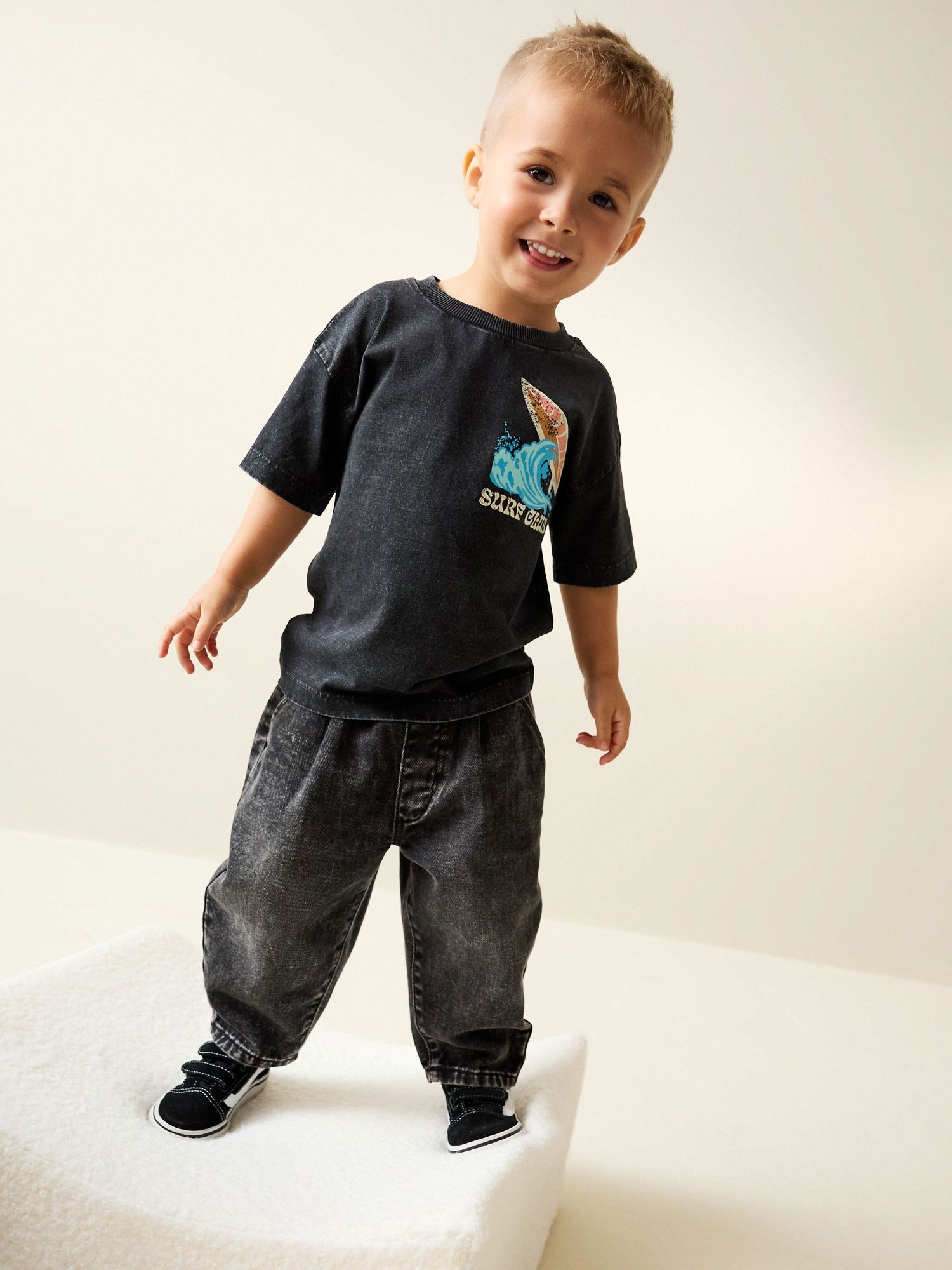 Black Acid Wash Surf Club Oversized Short Sleeve Back Print T-Shirt (3mths-7yrs) - Size 3-6 Months (62-68cm)