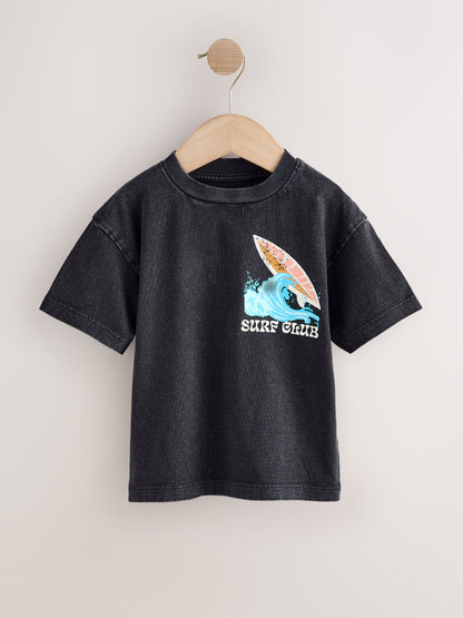 Black Acid Wash Surf Club Oversized Short Sleeve Back Print T-Shirt (3mths-7yrs) - Size 3-6 Months (62-68cm)