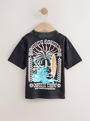Black Acid Wash Surf Club Oversized Short Sleeve Back Print T-Shirt (3mths-7yrs) - Size 3-6 Months (62-68cm)