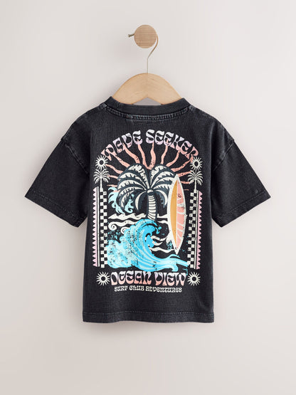 Black Acid Wash Surf Club Oversized Short Sleeve Back Print T-Shirt (3mths-7yrs) - Size 3-6 Months (62-68cm)