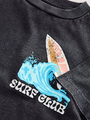 Black Acid Wash Surf Club Oversized Short Sleeve Back Print T-Shirt (3mths-7yrs) - Size 3-6 Months (62-68cm)