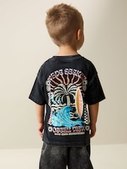 Black Acid Wash Surf Club Oversized Short Sleeve Back Print T-Shirt (3mths-7yrs) - Size 3-6 Months (62-68cm)