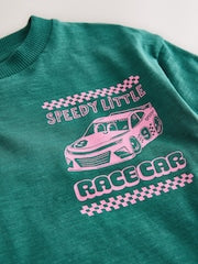 Green/Pink Race Car Short Sleeve Back Print T-Shirt (3mths-7yrs) - Size 3-6 Months (62-68cm)