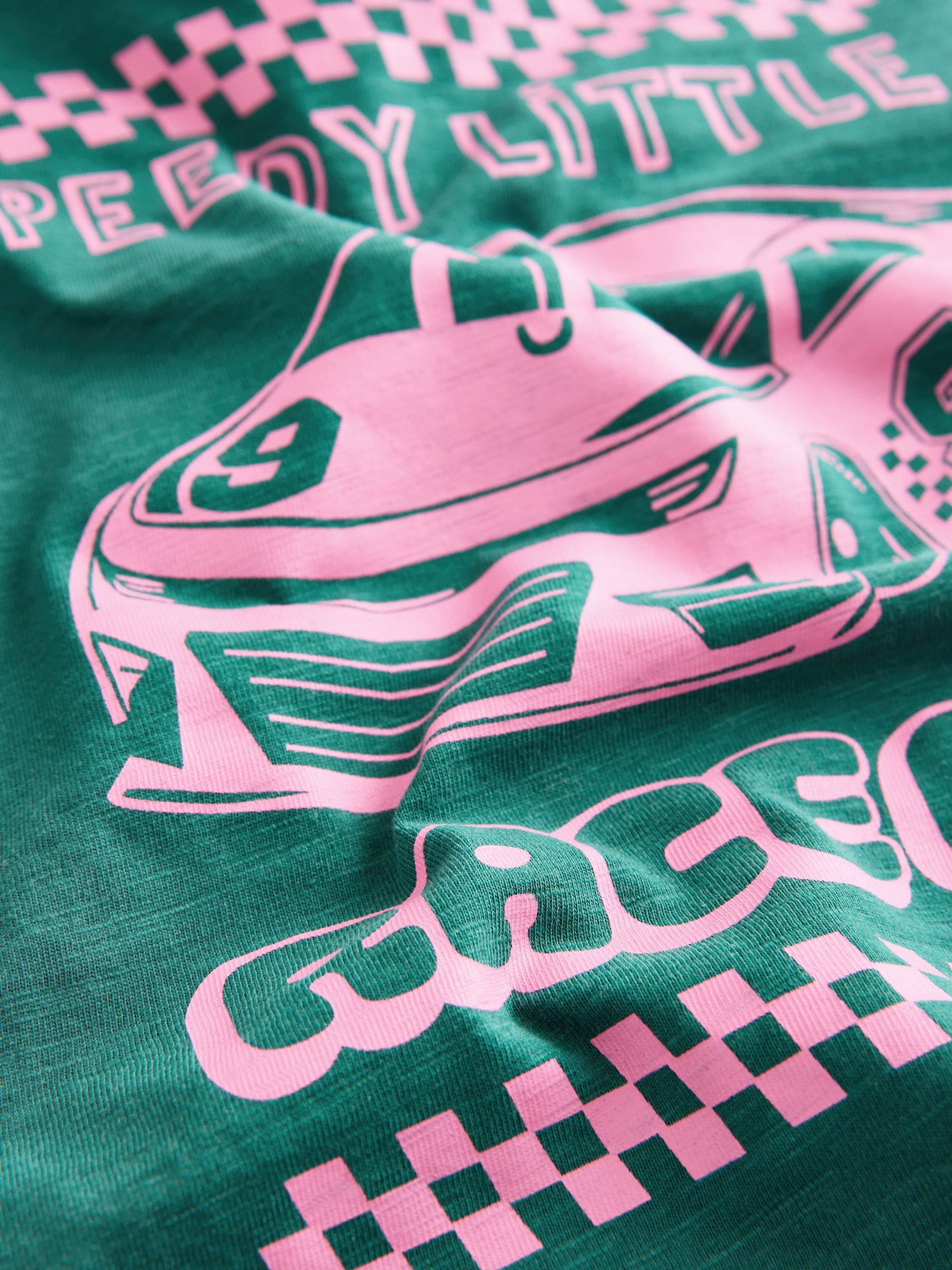 Green/Pink Race Car Short Sleeve Back Print T-Shirt (3mths-7yrs) - Size 3-6 Months (62-68cm)