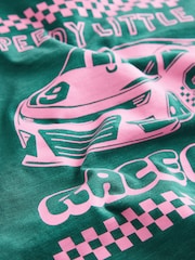Green/Pink Race Car Short Sleeve Back Print T-Shirt (3mths-7yrs) - Size 3-6 Months (62-68cm)