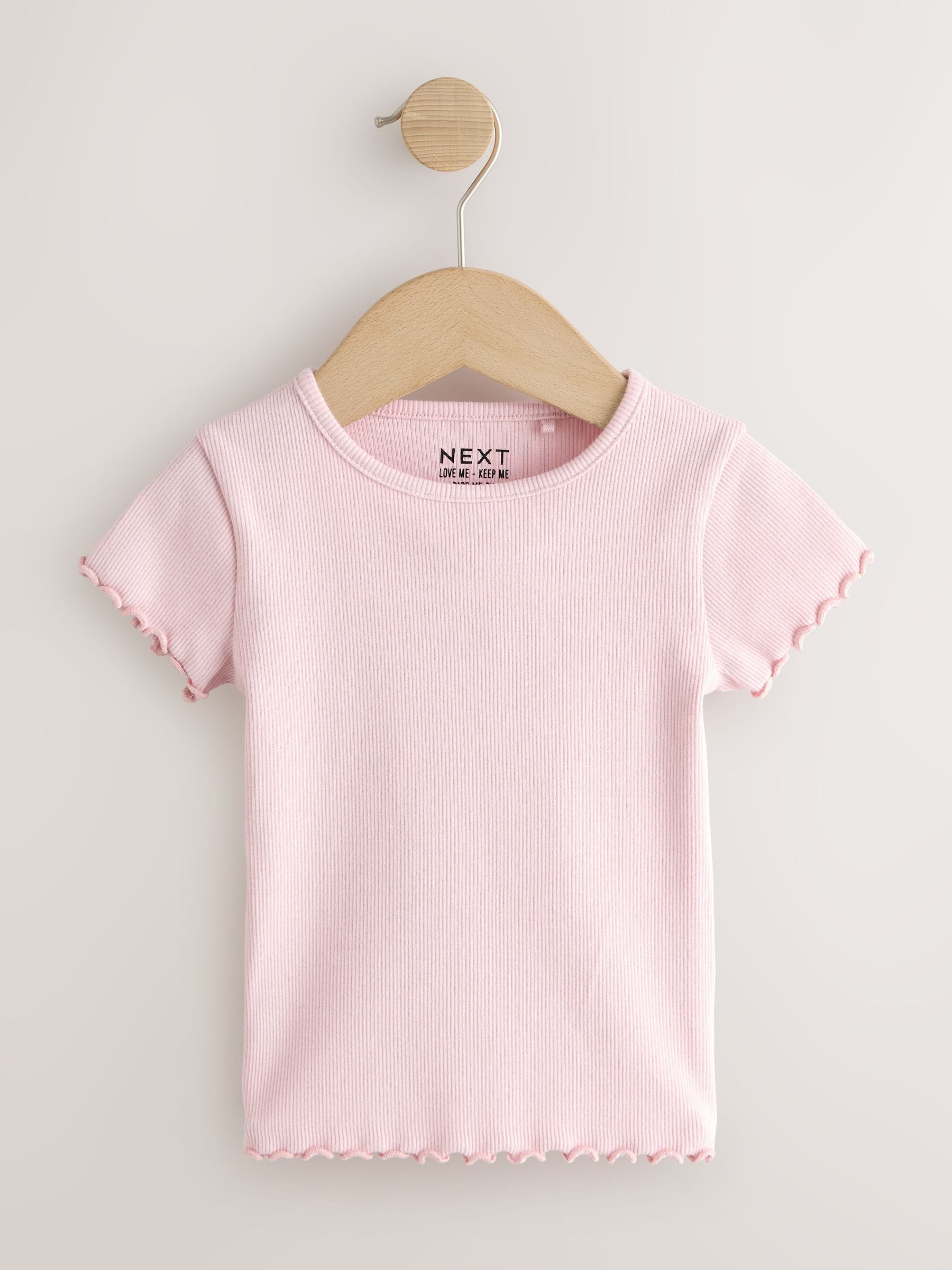 Pink Ribbed Short Sleeve Tops 5 Pack (3mths-7yrs) - Size 3-6 Months (62-68cm)