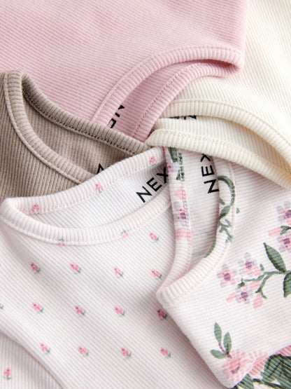 Pink Ribbed Short Sleeve Tops 5 Pack (3mths-7yrs) - Size 3-6 Months (62-68cm)