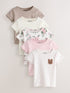 Pink Ribbed Short Sleeve Tops 5 Pack (3mths-7yrs) - Size 3-6 Months (62-68cm) - Default 1