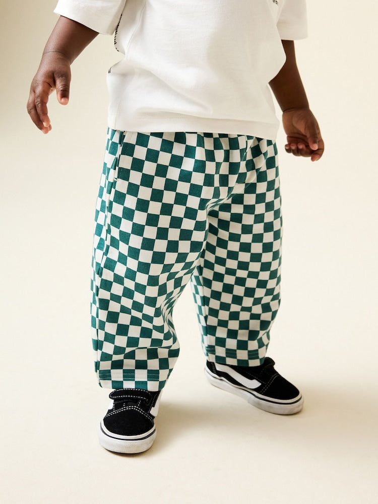 Green/White Checkerboard Single Wide Leg Jersey Joggers (3mths-7yrs)