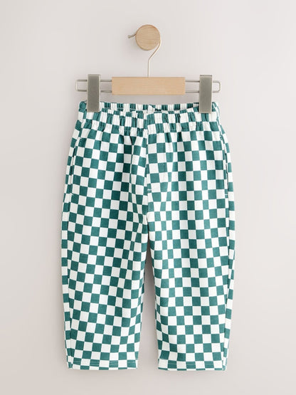 Green/White Checkerboard Single Wide Leg Jersey Joggers (3mths-7yrs) - Size 3-6 Months (62-68cm)