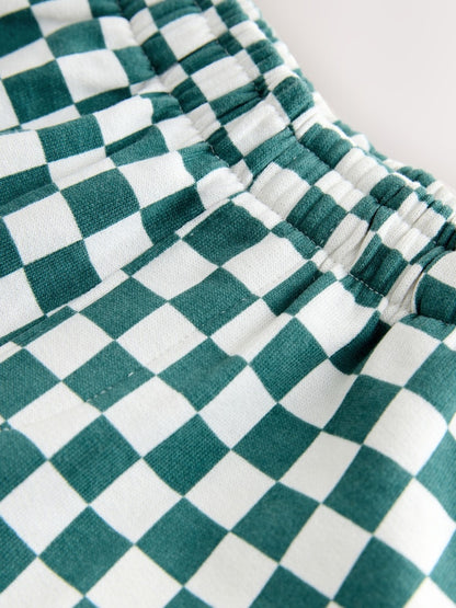 Green/White Checkerboard Single Wide Leg Jersey Joggers (3mths-7yrs) - Size 3-6 Months (62-68cm)