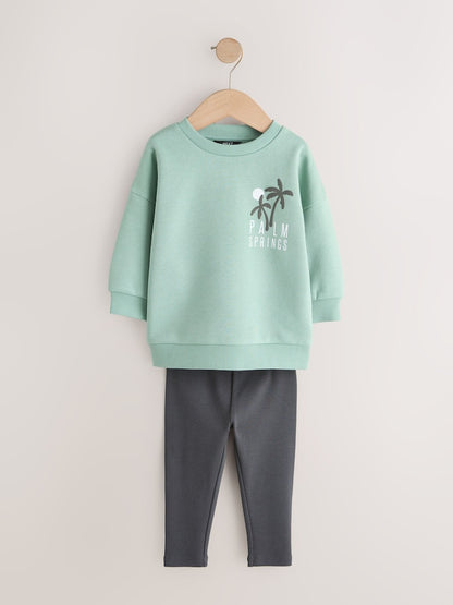 Sage Green Crew Neck Sweatshirt and Leggings Set (3mths-7yrs)