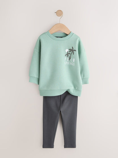 Sage Green Crew Neck Sweatshirt and Leggings Set (3mths-7yrs)