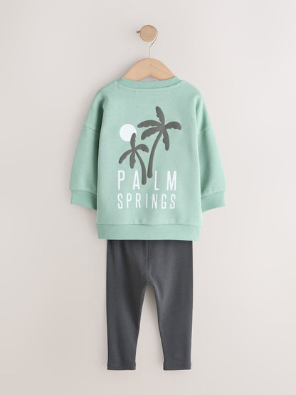 Sage Green Crew Neck Sweatshirt and Leggings Set (3mths-7yrs)