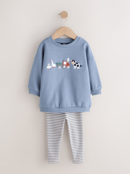 Mid Blue Crew Neck Sweatshirt and Leggings Set (3mths-7yrs)