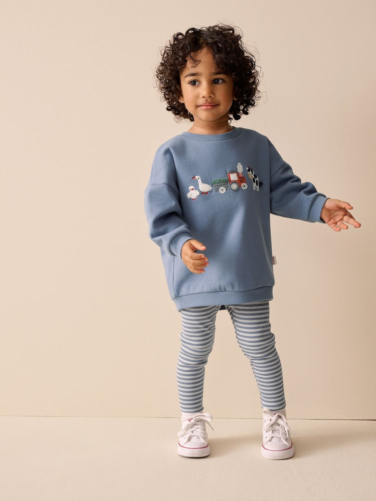 Mid Blue Crew Neck Sweatshirt and Leggings Set (3mths-7yrs)