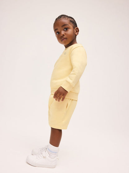 Light Yellow Single Plain Crew Neck Sweatshirt and Shorts Set (3mths-7yrs) - Light Yellow / 12-18 Months (80-86cm)