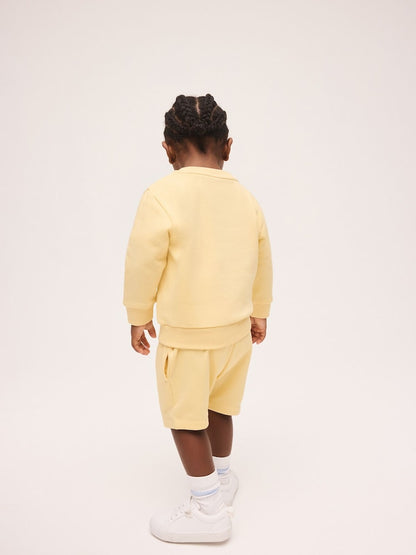 Light Yellow Single Plain Crew Neck Sweatshirt and Shorts Set (3mths-7yrs)