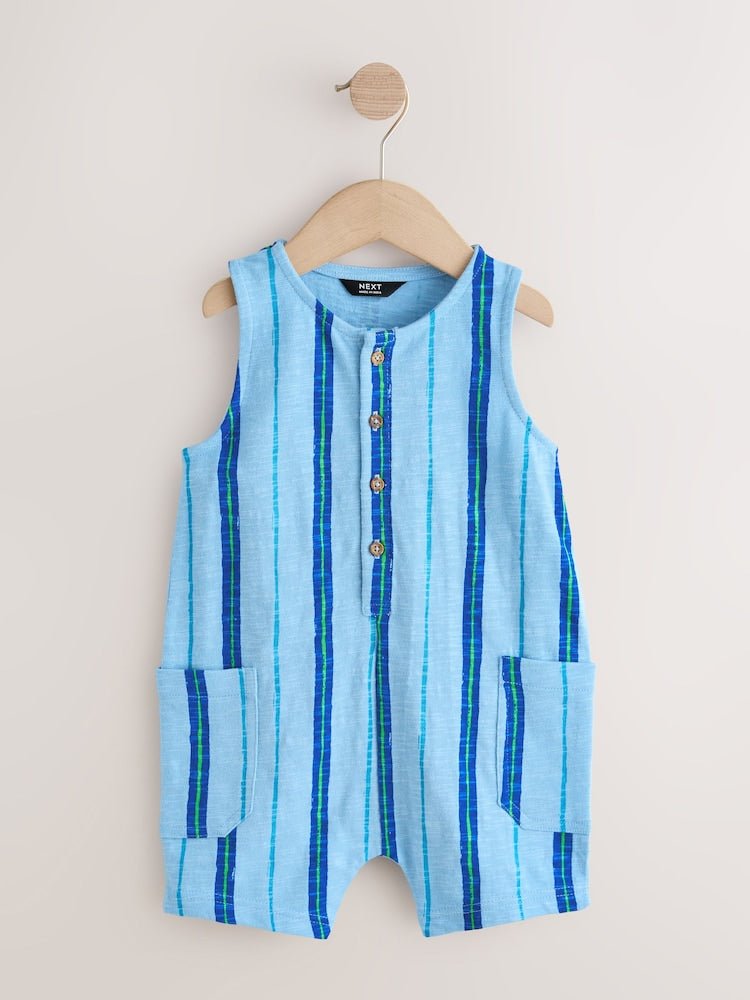 Blue Striped Textured Cotton Romper (3mths-7yrs) - Blue Striped / 12-18 Months (80-86cm)