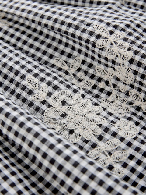 Black/White Gingham Embroidered Frill Sleeve Dress (3mths-8yrs)